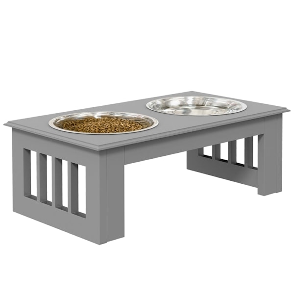 Rootz Hundefoderstation - Hævet foderautomat - Rustfri stålskåle - MDF-hus - Hygiejnisk - 44cm x 24cm x 15cm