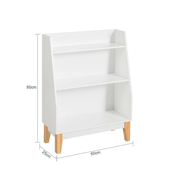 Rootz børnebogreol - Opbevaringsstativ til legetøj - Organizer til børn - Hvid MDF og fyrretræ - Sikkerhedssikring - Robust konstruktion - 60 cm x 80
