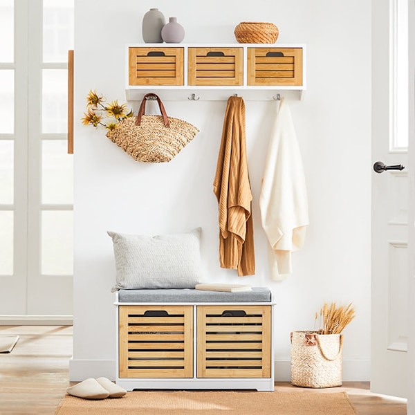 Rootz Skostativ med sædehynde - Skobeslag - Opbevaringsskab - MDF, PB - Pladsbesparende - 71cm x 43cm x 35cm