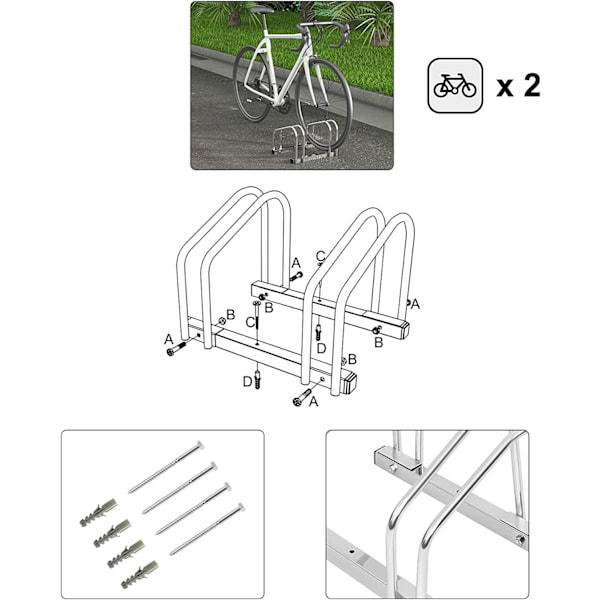 Rootz Cykelställ i galvaniserat järn - Cykelhållare - Hjulställ - Rep- och väderbeständigt - Universell passform - Utrymmesbesparande - 16 mm x 35-55