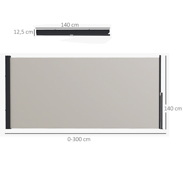 Rootz Sidemarkise - Sidegardin - Udtrækbar - Ekspansionsskruer - Privacy Screen - Aluminium - Polyester - Lysegrå - 300L x 100H cm