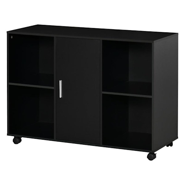 Rootz Printerbord - Printerstander med hjul - Arkivskab - Kontorvogn - Vogn med 4 rum 1 dør - Sort - 100 x 40 x 71 cm