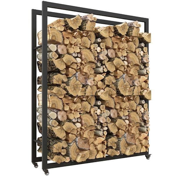 Rootz Brændestativvogn - Træopbevaringsholder - Log Caddy - Metalramme - Mobil - Indendørs Udendørs - 120cm x 32cm x 151cm