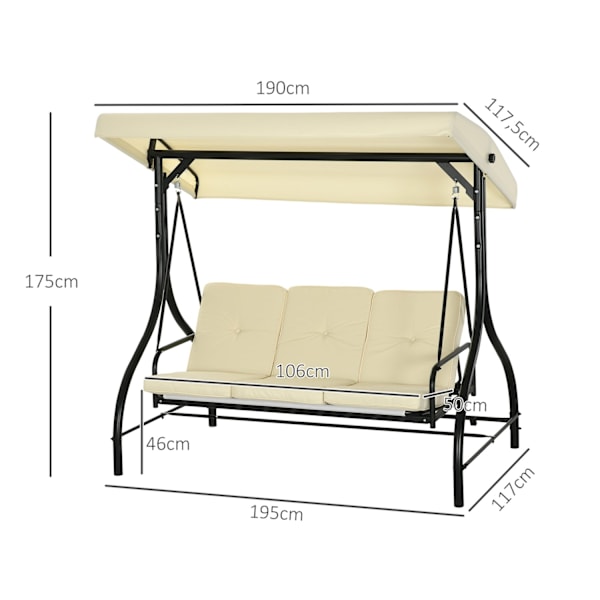 Rootz 3 Seat Swing Bench - Porch Swing - Garden Swing - Sun Protection - Konverterer dags seng - 195 cm x 117 cm x 175 cm