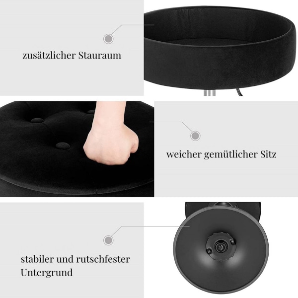 Rootz justerbar sammetsbarstol - Bänkstol - Kökspall - Slitstark, mångsidig, förvaring - Sittdiameter 39,5 cm, Ht 49,5-65 cm, Basdiameter 38,5 cm