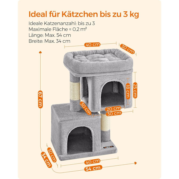 Rootz Cat Skrapstolpe - Kattträd - Skrapare - Spånskiva - Plysch - Sisal - Förhindrar tippning - Enkel montering - Ljusgrå - 40cm x 30cm x 67cm