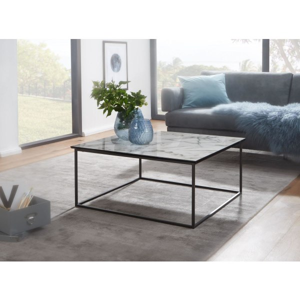 Rootz sofabord firkantet 80x38x80 cm med hvid marmorlook - Stueb