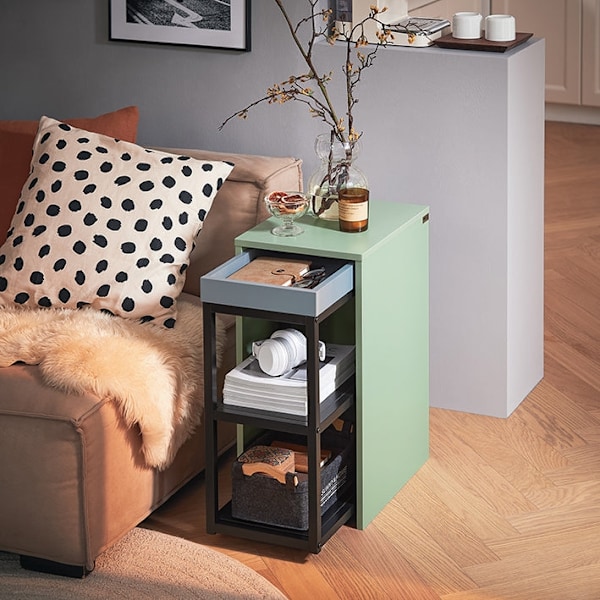 Rootz 2 -i -1 sidobord och serveringsvagn - End Table - Mobile Tray - Högkvalitativ MDF & METAL - 25x38x58cm & 30x60x40cm