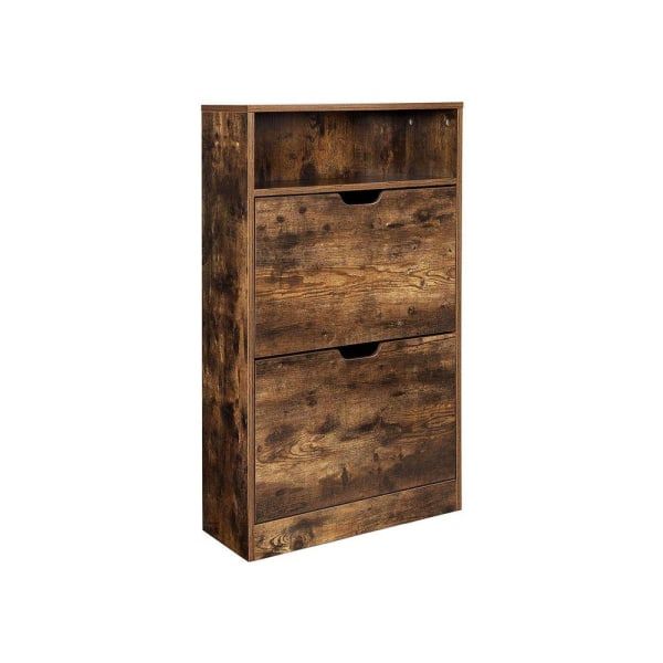Rootz Skoskab - Skoskab med 2 klapper - Skoopbevaring - Skostativ - Skoarrangør - Skohylder - Skoskab - Skomøbler - Vintage brun - 60 x 24 x 102 cm (L