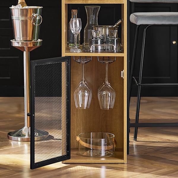 Rootz Modern Bar Bord - Køkkenø - Spisebord - Industrielt design - Rummelig opbevaring - Vinglasholdere - Flaskestativ - 110cm x 105cm x 50cm