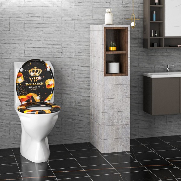 Rootz Toalettsits - Toalettlock - Toalettöverdrag - WC Top - Badrumssits - Loo Shield - Throne Cap - Guld VIP - 18,9x15,4x2,6 tum