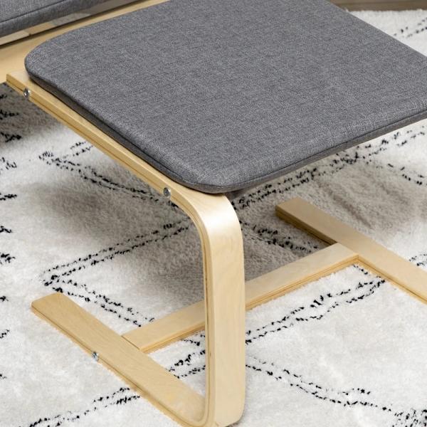 Rootz Lænestol med fodskammel - Lænestolssæt - Afslapningsstol - Linnedlook - Massivt træ - Grå + Natur - 66,5W x 80D x 99H cm