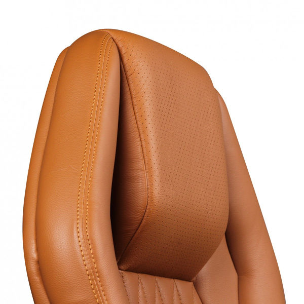 Rootz Executive Chair - Äkta läder - Armstöd i aluminium - Ergonomisk design - Karamellfärg - 126-136cm x 70cm x 70cm