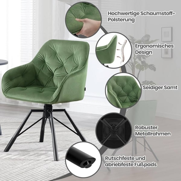 Rootz Matstol - Snurrstol - Sammetstyg - Ergonomisk design - 57,5 ​​cm x 82,5 cm x 53 cm