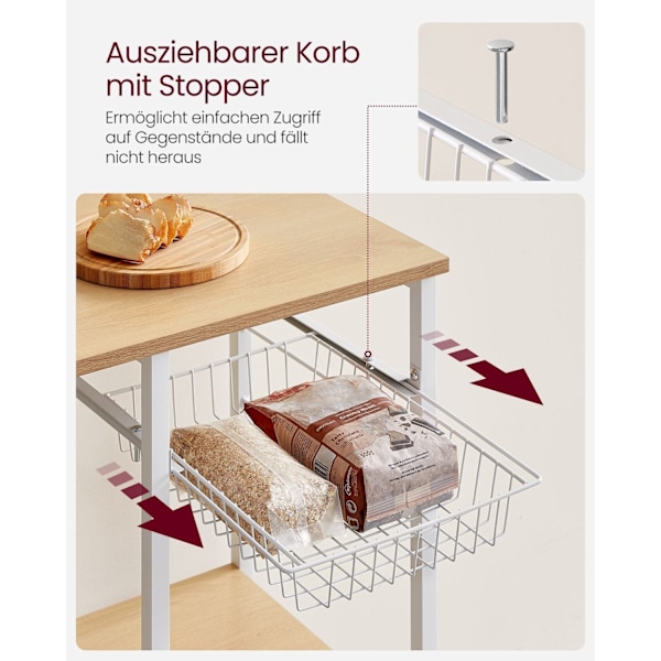 Rootz Kökshylla med metallkorg - Ek Beige Vit - Förvaringsställ - Stålkorg - Spånskiva - 40cm x 90cm x 134cm