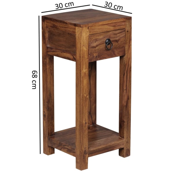Rootz Sidebord - Massivt træ Sidebord - Telefonbord - Håndlavet - Skuffe - Brun - 30 x 30 x 68 cm
