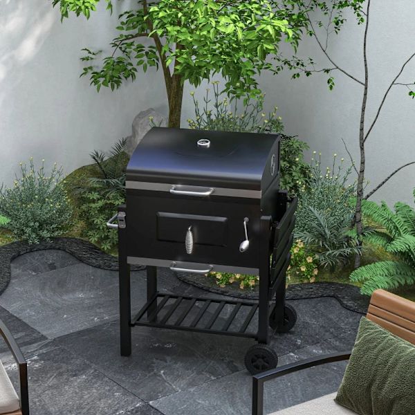Rootz Charcoal Grill Smoker - BBQ Smoker - 1 Hylla - 1 Handduksställ - 2 Grillgaller - Raffinerad design - Rostfritt stål+metall - Svart - 113cm x 65c