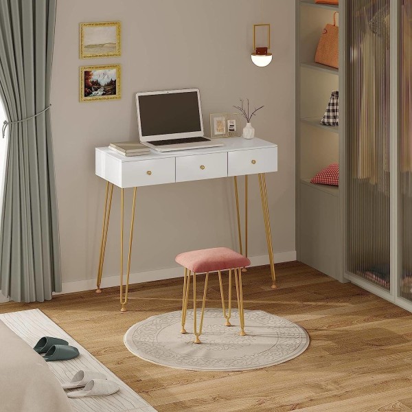 Rootz Elegant sminkebordssæt - Sminkebord - Makeup skrivebord - Forbedret visuel klarhed - Multifunktionelt design - Luksuriøse materialer - 100 cm x