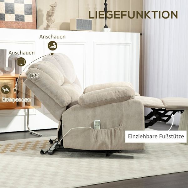 Rootz elektrisk vilstol - Lyftstol - Zero Gravity Senior Chair - Ståhjälp - Mobilitetshjälp - Ljusgrå - Plysch - 91cm x 93cm x 105cm