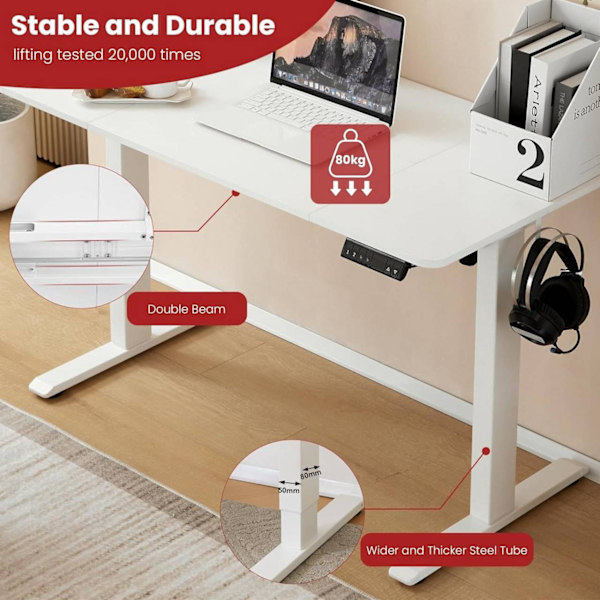 Rootz Elektrisk Højdejusterbart Skrivebord - Stående Skrivebord - Sit-Stå Skrivebord - Sundhedsmæssige fordele - 120 cm x 60 cm - T-formet stålramme