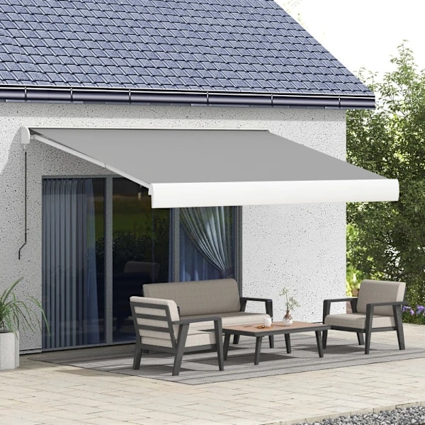 Rootz Markis - El - Manuellt utdragbar - Väggfästen - Hel kassett - Fjärrkontroll - Aluminiumram - Polyester - ljusgrå - 395L x 300W cm