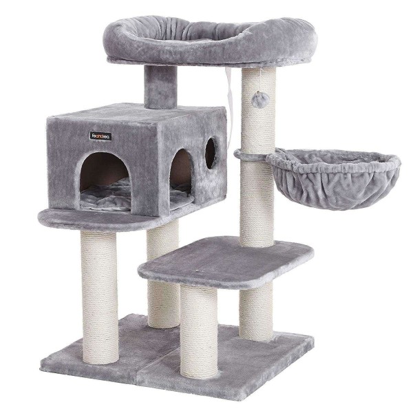 Rootz Cat Tower - Säädettävä kissapuu - Kissan talo - Raaputustolppa - Harmaa - 70 x 60 x 112 cm