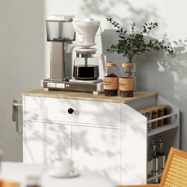 Rootz Kitchen Cart with Drawer - Mobile Storage - Versatile Trolley - Justerbara hyllor - 82 x 38 x 86,5 cm - Vit och brunt