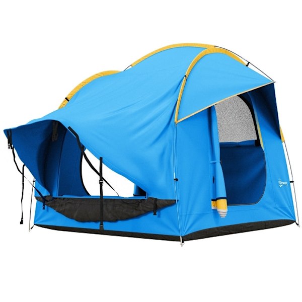 Rootz Biltält Campingtält - Bilskydd - Utomhustak - 3 dörrar - Väderbeständig - 239cm x 210cm x 210cm - Orange + Blå