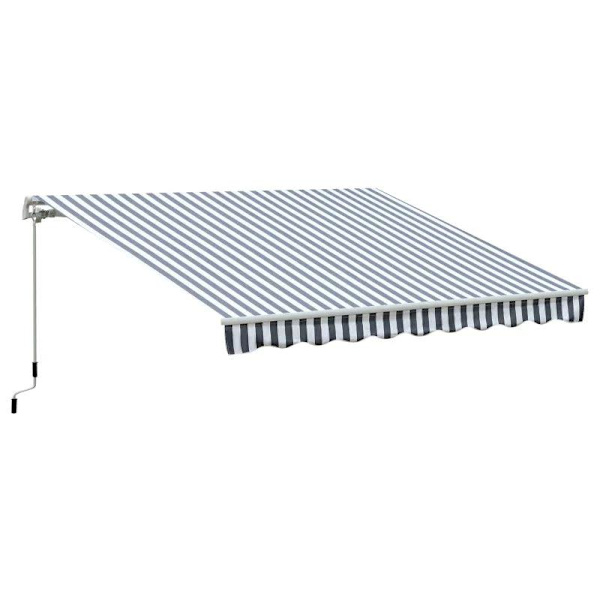 Rootz Markise - Ledarmsmarkise - Solafskærmning - Håndsving - Balkon - Aluminium - Grå/Hvid - 2,95 x 2,45 m