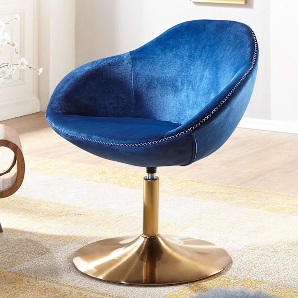 Rootz Lænestol - Lænestol - Bøttestol - Kontorstol - Relax lænestol - Velvet Armchair - Fløjl - Blå - Guld