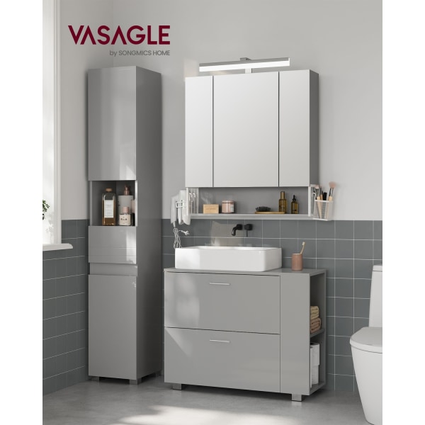 Rootz Dove Grey MDF vask underskab - Vaskeskab til badeværelset - Opbevaringsenhed - Rummeligt interiør - Nem montering - 30 cm x 80 cm x 64 cm