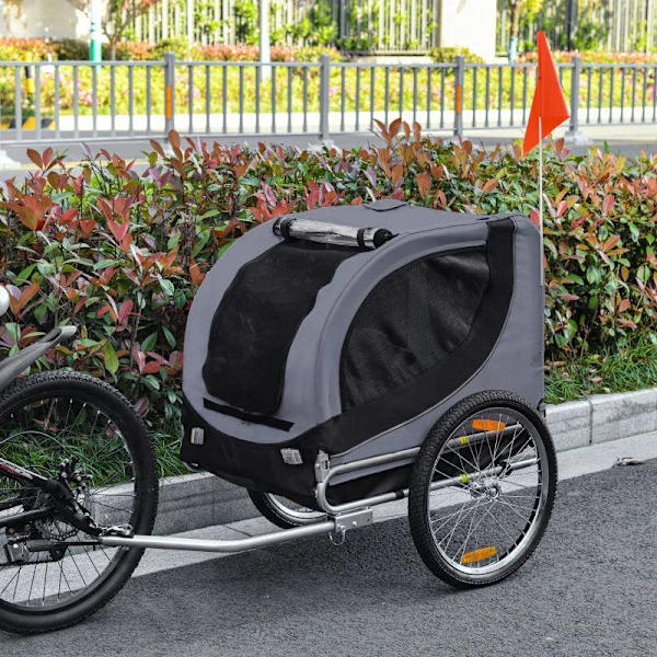 Rootz Cykelsläp för husdjur - Cykelsläp - Hundsläp - Fällbar - Universaldrag - Släp - Stål/Polyester - Grå/Svart - 130 X 73 X 90cm