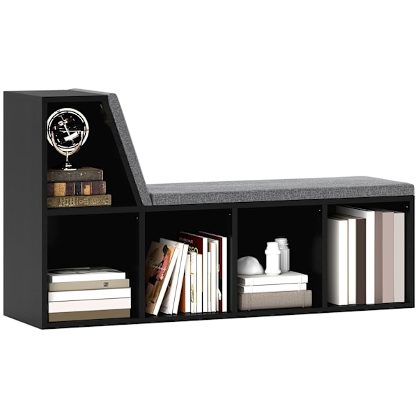 Rootz Bookhelf Bank 2 i 1 - Opbevaringshylde - sko rack - komfortplads - 108 x 30 x 60 cm - sort grå
