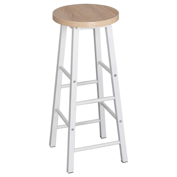 Rootz Industriel Barstol - Bordskammel - Metal- og træskammel - Robust konstruktion - Alsidig brug - Gulvbeskyttelse - Sædehøjde 71 cm, Diameter 30 cm