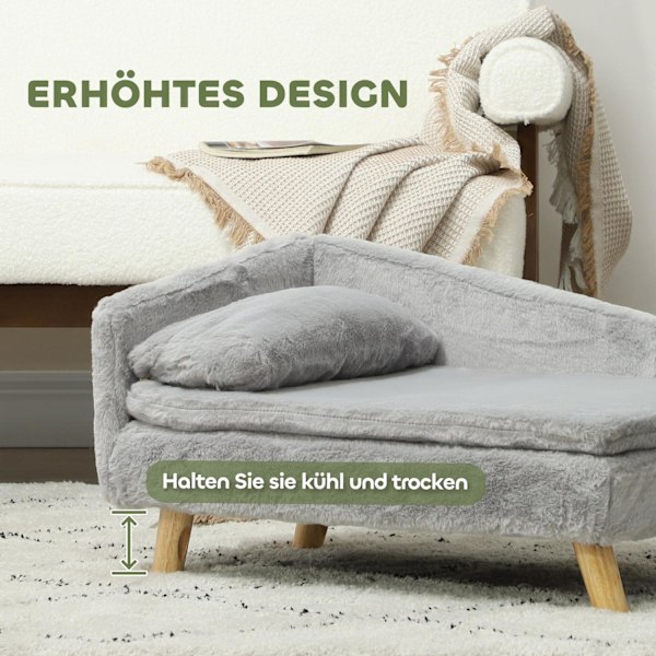 Rootz Dog Sofa - Pet Couch - Caninsäte - Mjuk plyschkomfort - 70 x 42,5 x 38,5 cm grå
