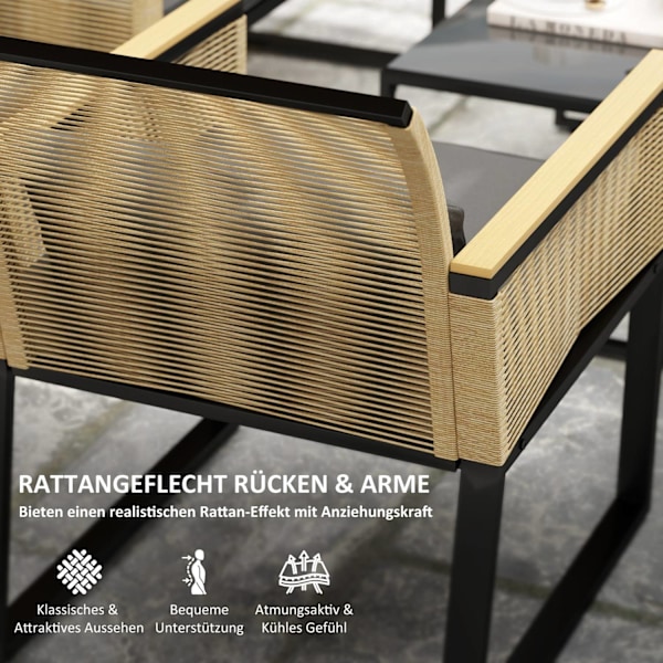 Rootz 4 stykker Rattan Garden Set - Balkon Møbler - Vejrbestandigt Sofa Set - Komfortpuder - 116 cm x 71 cm x 78 cm
