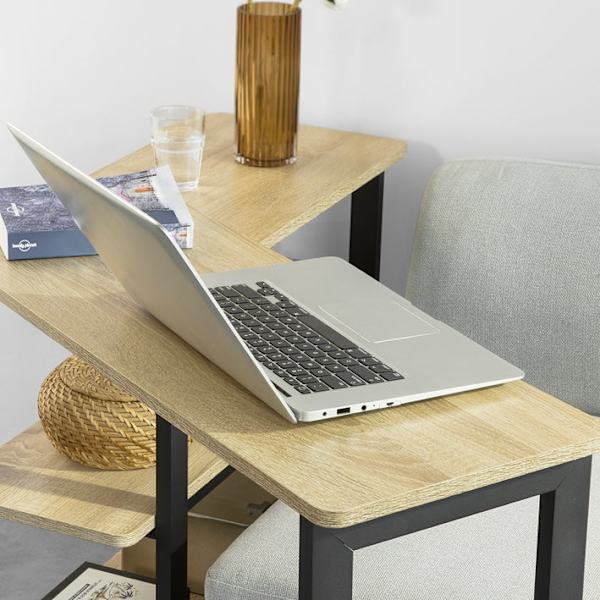 Rootz L-formet sidebord - Sofabord - Hjørneskrivebord - Industrielt design - Fleksibel og mobil med låsbare hjul - Metalstel af høj kvalitet - Robust