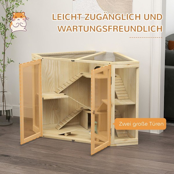 Rootz 4 Tier Hamster Cage - Small Animal House - trä livsmiljö - rymlig design - 115 x 69,5 x 79 cm