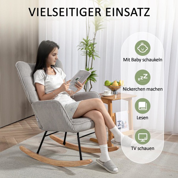 Rootz Rocking Stol - Glider Stol - Nursernestol - Tyk polstring - Beech Wood Runners - 98D X 71W X 101H CM - Understøtter op til 120 kg
