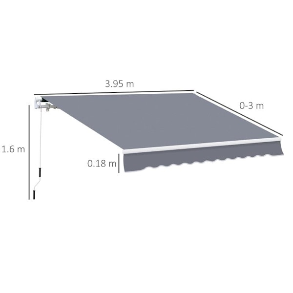 Rootz Markis - Manuellt infällbar markis - Aluminium Markis - Ledad markis - Grå - 4m x3m