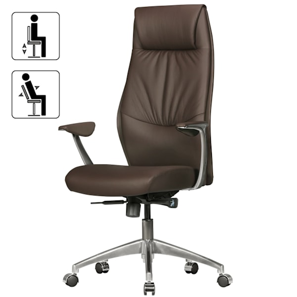 Rootz XXL Executive Chair - Kontorsstol - Äkta läder Stol - Bekvämt brett ryggstöd - Justerbar 3-stegs synkron mekanism - Anti-Shock funktion - 58cm x