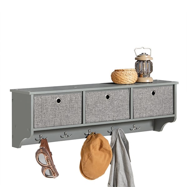 Rootz väggklädhängare med förvaring - Klädkrok - Hallarrangör - Inkluderar 3 vikbara fleeceboxar - 5 metallkrokar - Enkel montering - 100 cm x 31 cm x