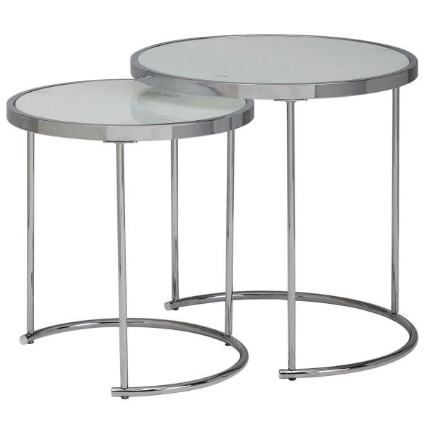 Rootz design sidobord runt Ø 50-42 cm - 2 st vit silver med glas