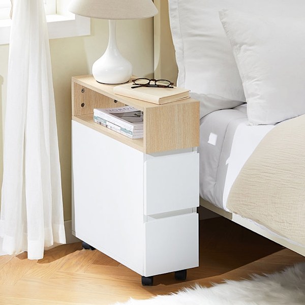 Rootz Bedside Bord med hjul - natbord - sidebord - kompakt design - 2 skuffer - 20 cm x 61 cm x 50 cm