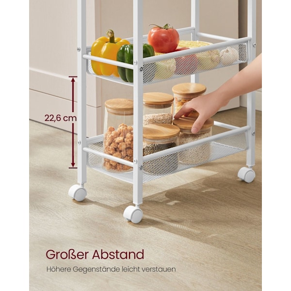 Rootz 5 Level Trolley - Rullvagn - Utility Cart - Spånskiva och stål - 22cm x 45,4cm x 99,6cm - Ek Vit - 4,5kg - 25kg Kapacitet