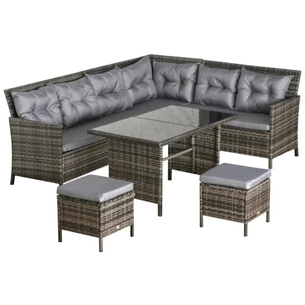 Rootz 6-osainen istuinsetti - Puutarhasetti - Sohvasetti - Puutarhahuonekalusetti Lounge - Polyrottinki - Harmaa - 110,5L x 62L x 82K cm