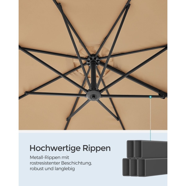 Rootz Cantilever -sateenvarjo - Patio sateenvarjo - Ulkosateenvarjo - Teräsrunko - 180 g/m2 Polyesterikangas - 300cm Halkaisija - 240cm Korkeus - 14,8