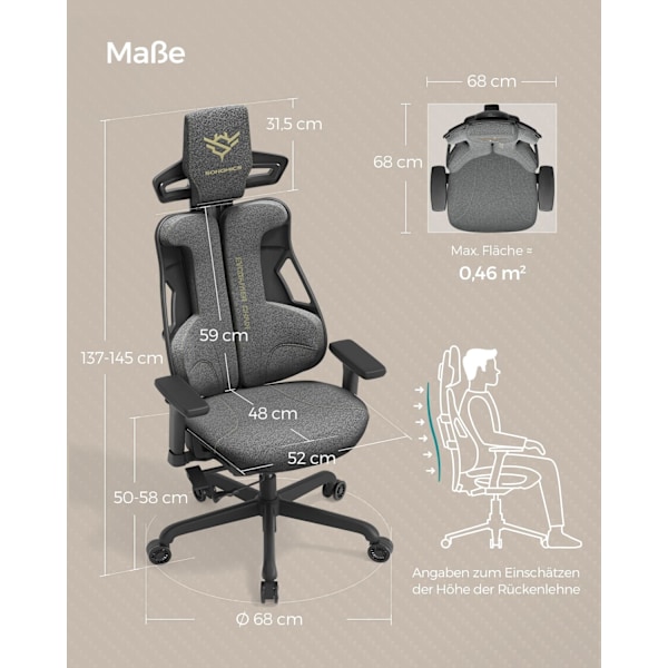 Rootz Gaming Chair - Ergonomisk stol - Liggstol - Svankstöd - 68cm x 50cm x 112cm