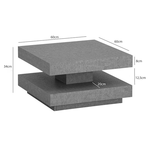 Rootz Square Sohvapöytä - Moderni keskipöytä - Matt -betonisuunnittelu - runsaasti varastointia - 60 cm x 60 cm x 34 cm