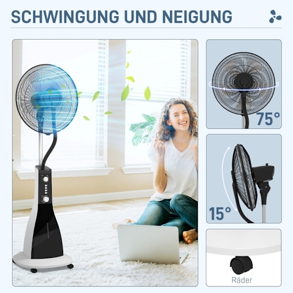 Rootz 2-in-1 -tuuletin ilmankostuttimella - Jäähdytystuuletin - Sumutuuletin - Mukautettava jäähdytys - Laaja kattavuus - Energiatehokas - 44,5 cm x 3